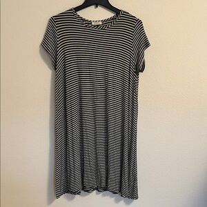 Pinc Black and White Striped Mini Dress